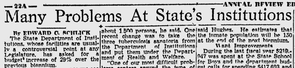 Newspaper clipping from the Lewiston Evening Journal, January 21, 1937 with the headline: "Many Problems At State's Institutions"
