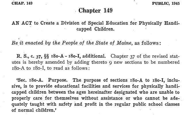 Text of 1947 Public Law Ch 149 Act to Create a Division of Special Education