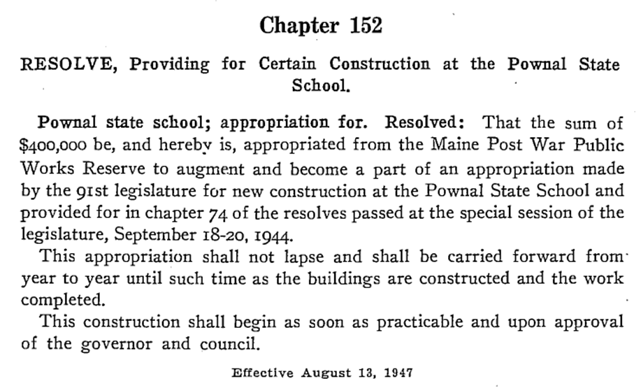 Text of 1947 Public Law Chapter 152 - Pownal Funding Resolve