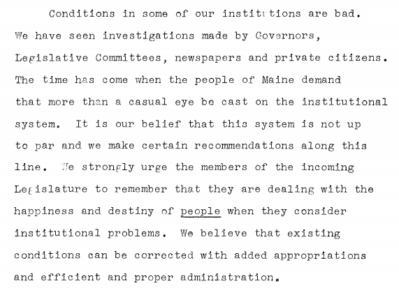 Text of 1955 Maine Legislative Report on Institutions