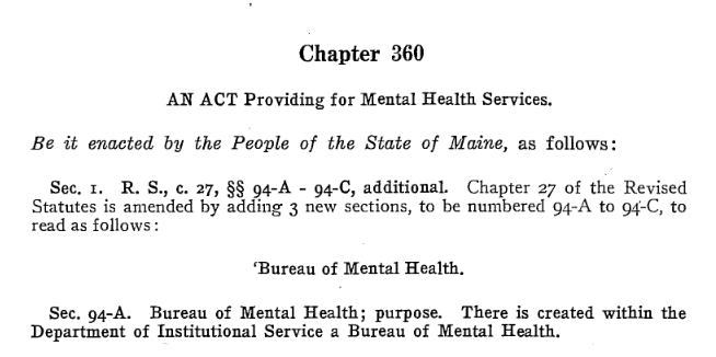 Text of Public Law 1959 Chapter 360 An Act Providing for Mental Health Services