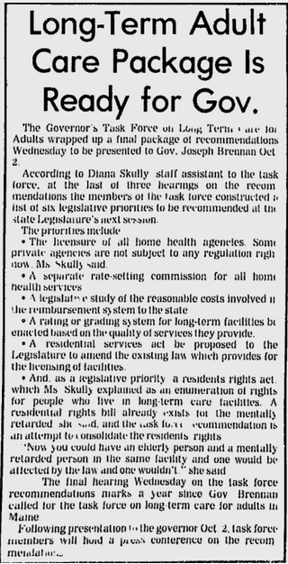 Newspaper clipping from the Lewiston Daily Sun, September 17, 1980 – Headline: Long-Term Adult Care Package Is Ready for Gov.