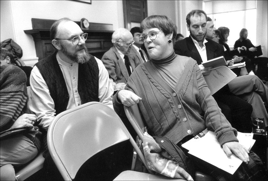 Paige with Dixie Leavitt at the Support Organization for Trisomy 18, 13 and Related Disorders (SOFT) conference 1999, in Rochester, NY